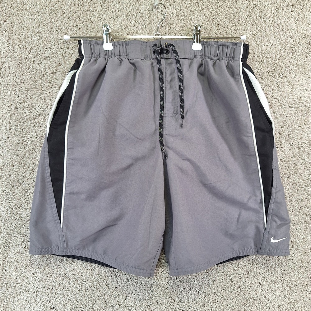 Nike Swim Shorts Mens M (Fits W29) Grey Board Shorts Swoosh Logo Athletic Gym